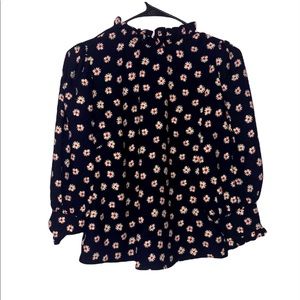 Scoop NYC women floral mock neck top, dark blue